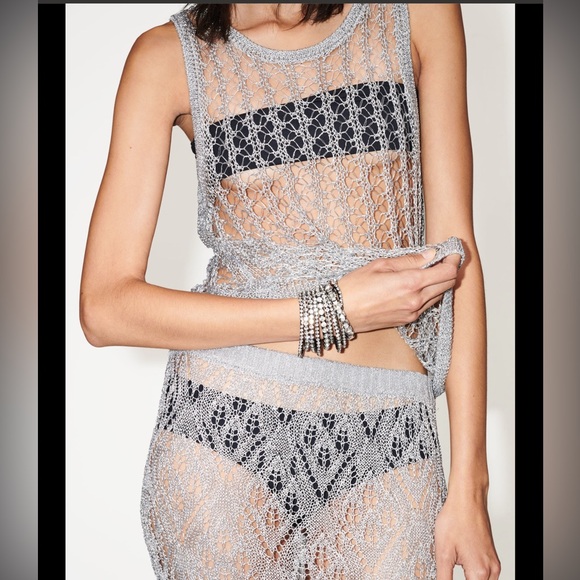 Zara crochet metallic thread open knit mesh top, festival - Picture 8 of 9